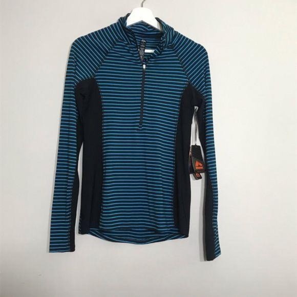 RBX Tops - NEW RBX Black & Blue Striped Active Zip Pullover S